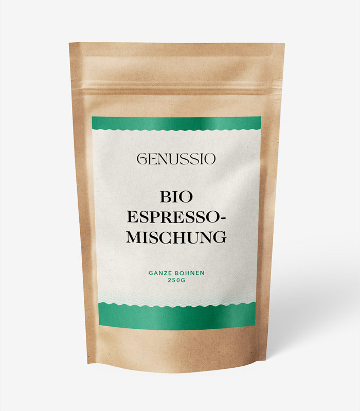 Bio Espressomischung ganze Bohnen Nachfuellbeutel 250g Genussio