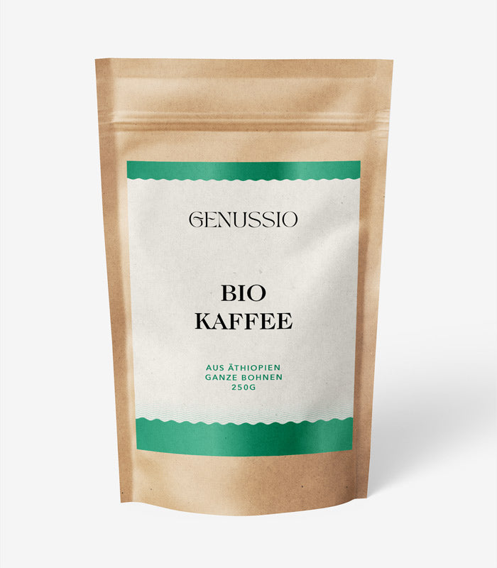 Bio Kaffee aus Aethiopien ganze Bohnen Nachfuellbeutel 250g Genussio