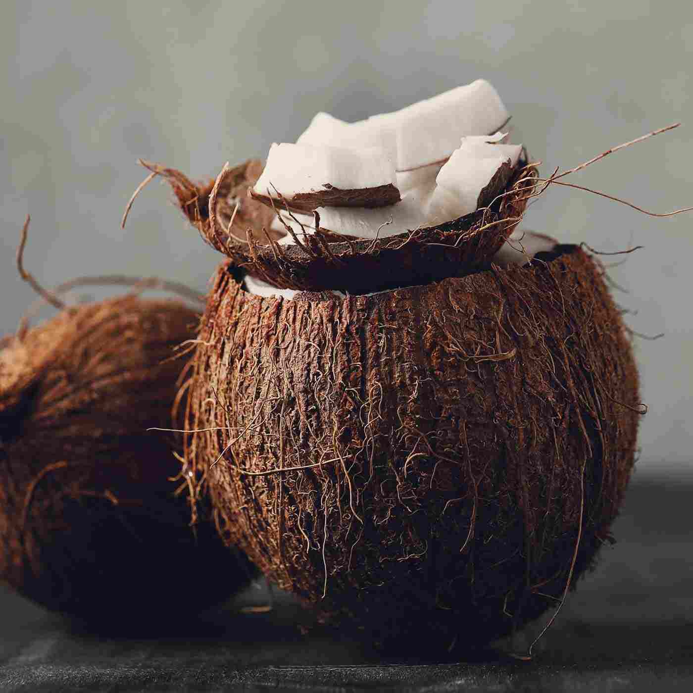 Ganze Kokosnuss mit einem viertel Kokosnussstueck Fun Fact Produkt Kokusnussschale mit Loeffel online kaufen bei Genussio