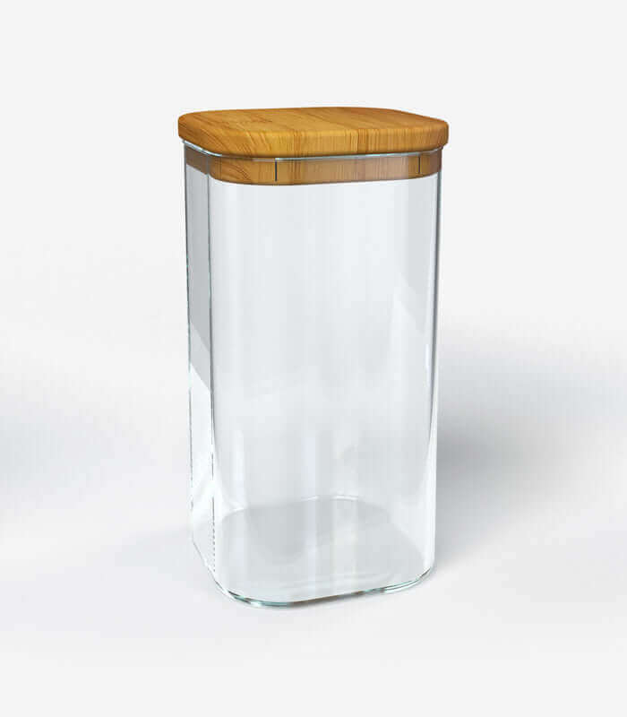 Quadratisches Vorratsglas mit Bambusdeckel Genussio